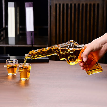 Revolver Pistol Decanter & 4 Bullet Glasses Set