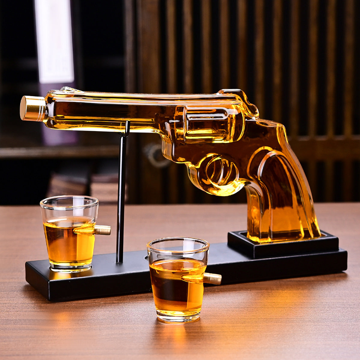 Revolver Pistol Decanter & 4 Bullet Glasses Set