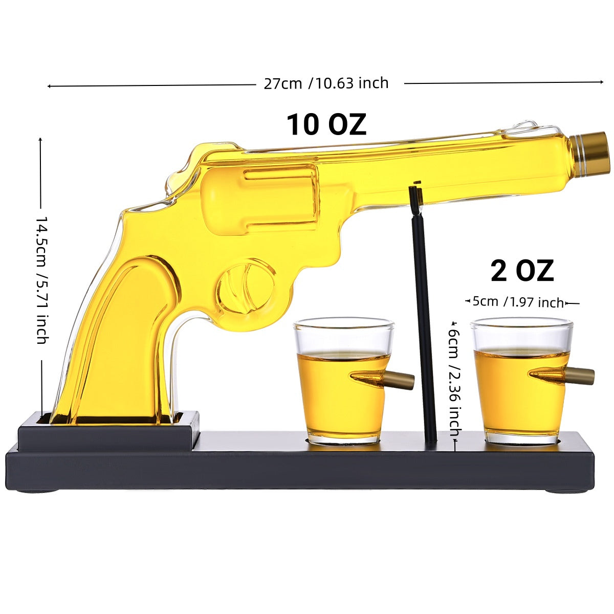 Revolver Pistol Decanter & 4 Bullet Glasses Set