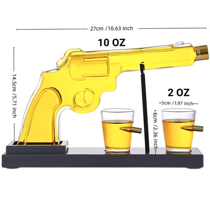 Revolver Pistol Decanter & 4 Bullet Glasses Set