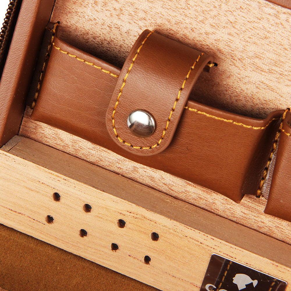 Luxury Leather Cigar Humidor Set (for 4 Cigars) (Rich Brown)