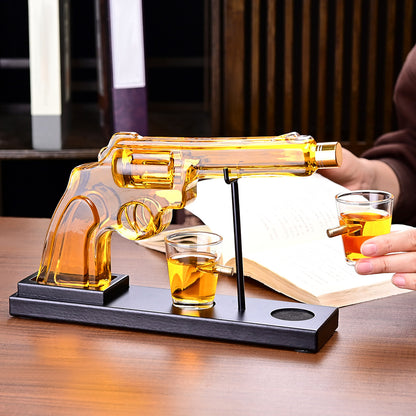 Revolver Pistol Decanter & 4 Bullet Glasses Set
