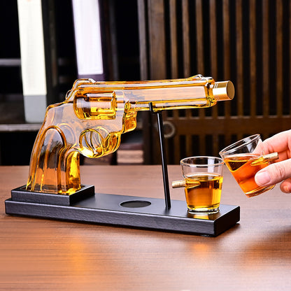 Revolver Pistol Decanter & 4 Bullet Glasses Set