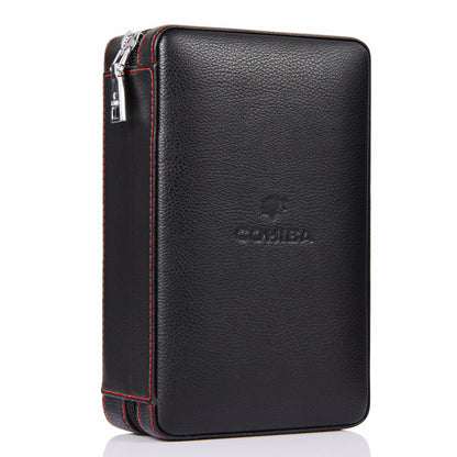 Luxury Leather Cigar Humidor Set (for 4 Cigars) (Black)