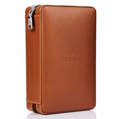 Luxury Leather Cigar Humidor Set (for 4 Cigars) (Rich Brown)