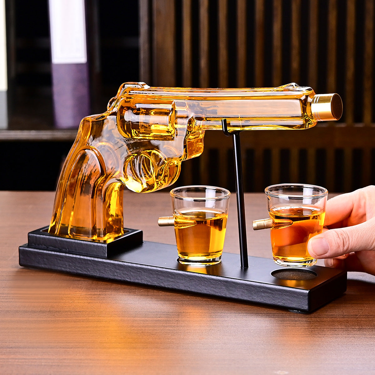 Revolver Pistol Decanter & 4 Bullet Glasses Set
