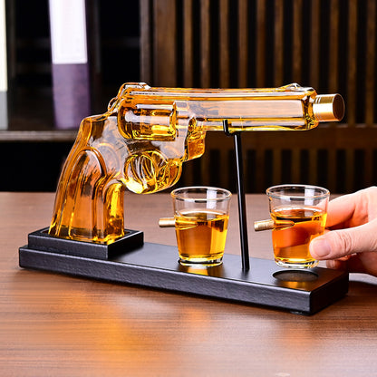 Revolver Pistol Decanter & 4 Bullet Glasses Set