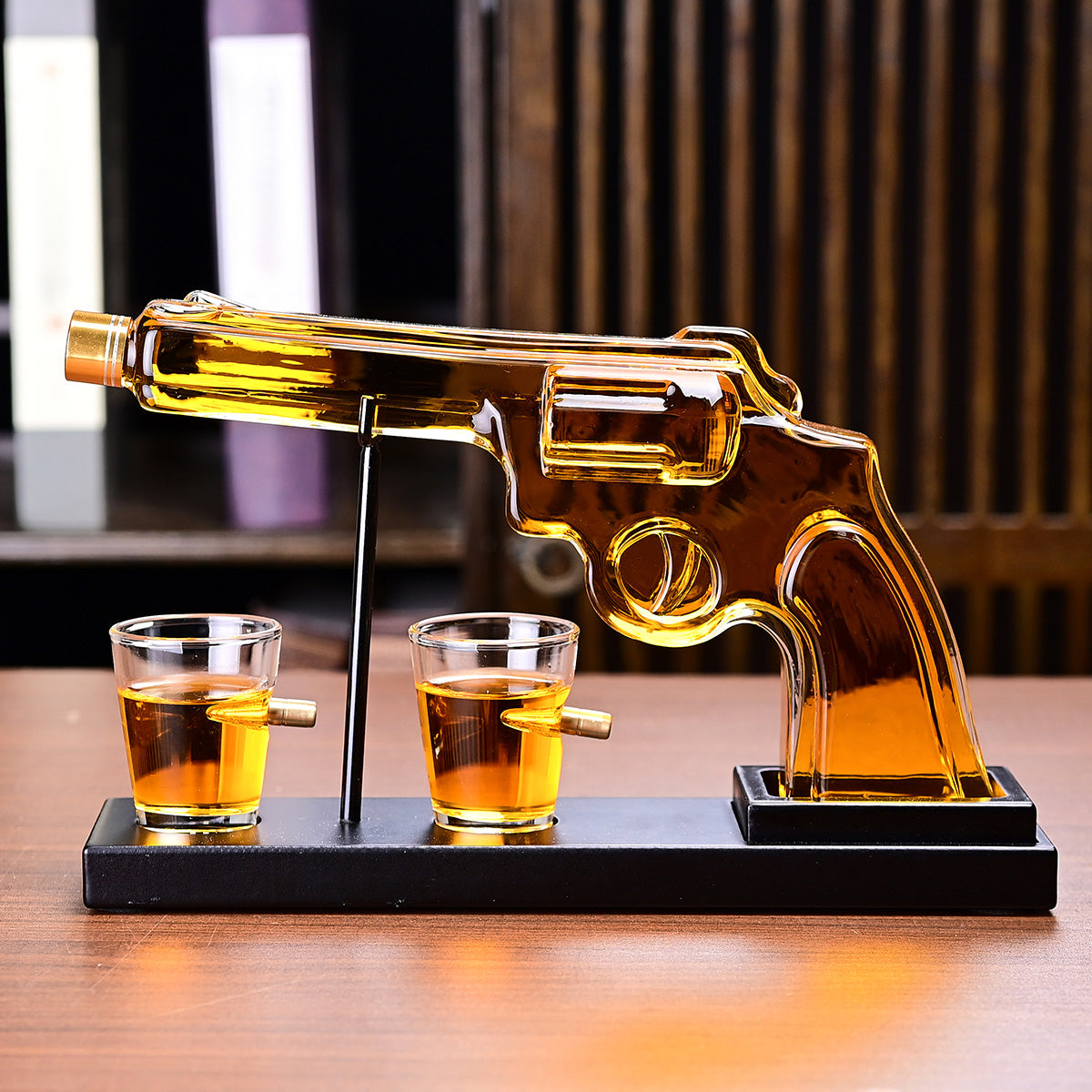 Revolver Pistol Decanter & 4 Bullet Glasses Set