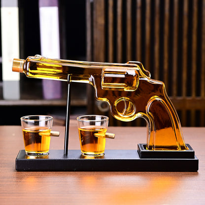 Revolver Pistol Decanter & 4 Bullet Glasses Set